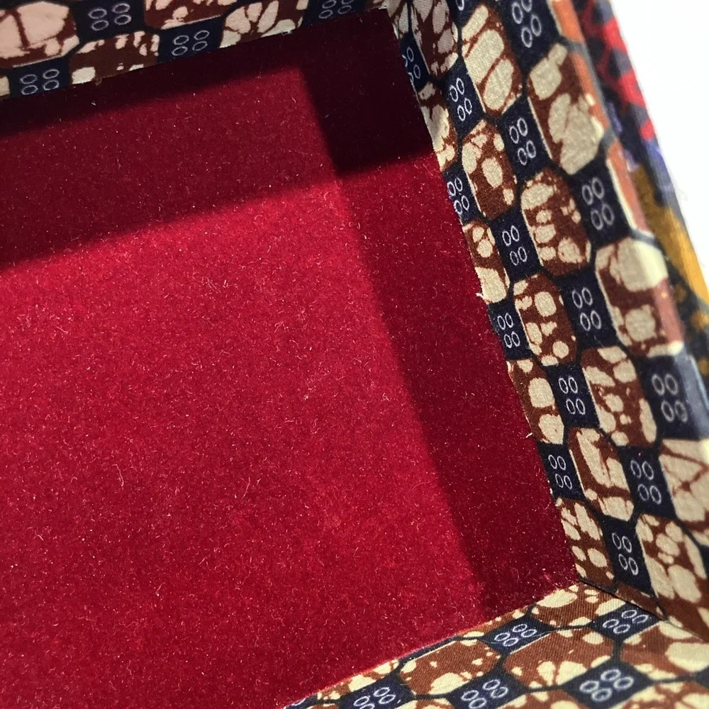 Fabric Keepsake Gift Box Geometric Boho Print Purple Red Gold Velour Lining  6